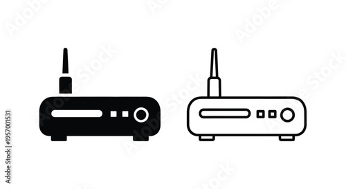 Two wireless router icons one filled and one outline silhouette