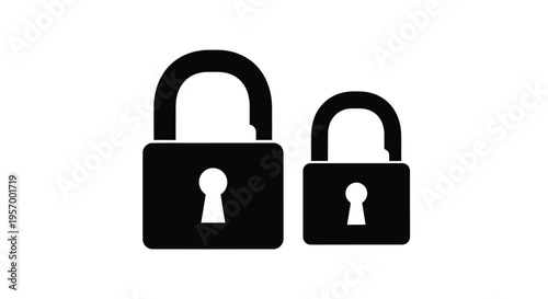 Two black padlocks of differing sizes depicted as a silhouette