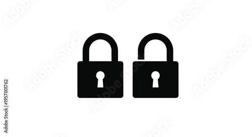 Two black padlocks displayed side by side a security icon silhouette