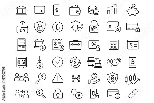 Comprehensive icons representing various financial and cryptocurrency concepts