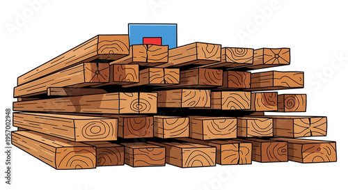Stack of wooden planks and beams.