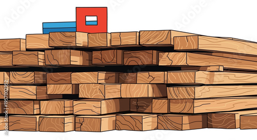 stack of wooden planks and blocks.
