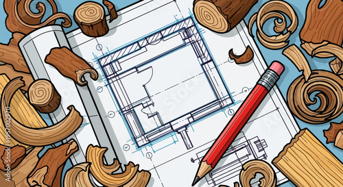Woodworking design and planning concept.