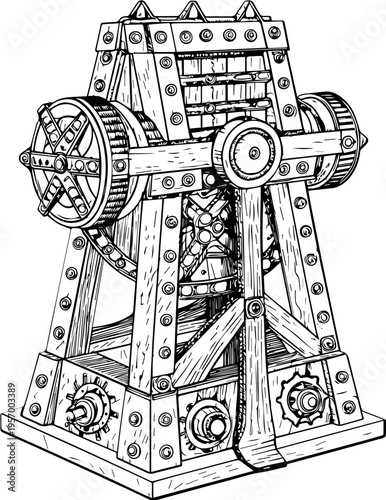 SVG dark mechanical gothic codex tattoo design vector. Vintage mechanical device illustration with intricate details