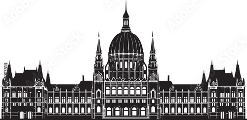 Hungarian parliament building in budapest, gothic revival architecture vector silhouette illustration