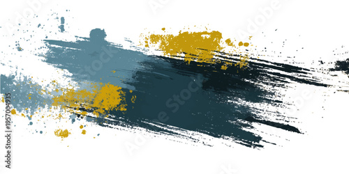 Dynamic brushstrokes in shades of blue and gold dance across the canvas, showcasing texture and movement. A vibrant and textured abstract painting.