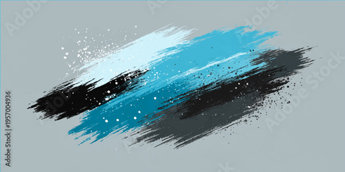 Abstract strokes of teal, navy, and gray blend, creating a harmonious and artistic composition. Delicate paint splatters add a touch of texture and depth.