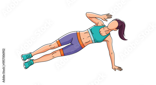 Woman performing side plank exercise.