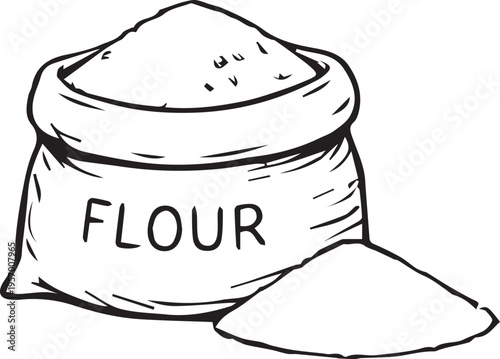 A meticulously hand-drawn vector of flour in a sack, featuring clean lines and no unnecessary details. Ideal for agricultural, food, and organic product design projects.