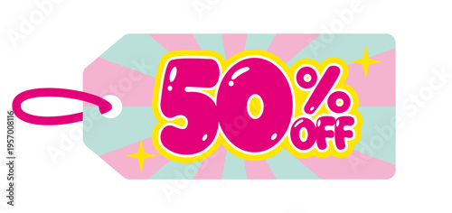 ぷっくりツヤのある可愛い50%OFFセールタグ・値札デザイン素材 / Glossy puffy 50% OFF sale tag design