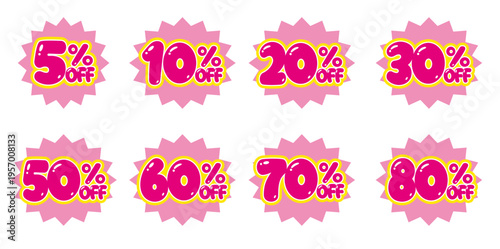 ぷっくりツヤのある可愛い手書き風割引率・セールアイコンセット / Glossy puffy sale discount icon set
