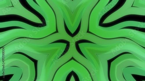 Abstract green wavy lines kaleidoscope background seamless loop