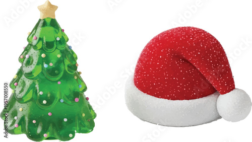 Isolated red Santa Claus hat with soft white fur trim for Christmas holiday decoration and winter celebration design.
