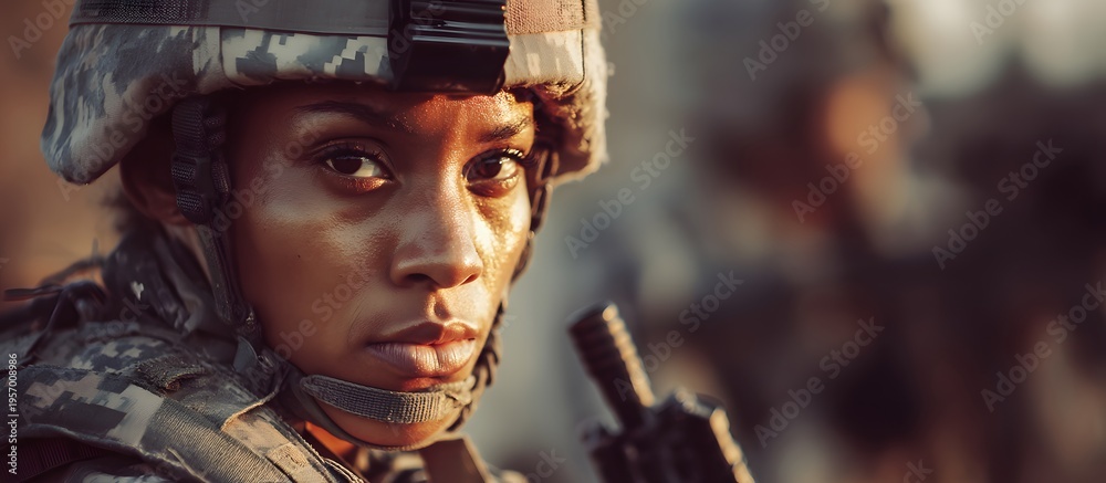 Naklejka premium adult female soldier in war
