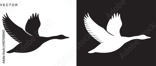 Canadian goose bird flying silhouette vector illustration on a white background