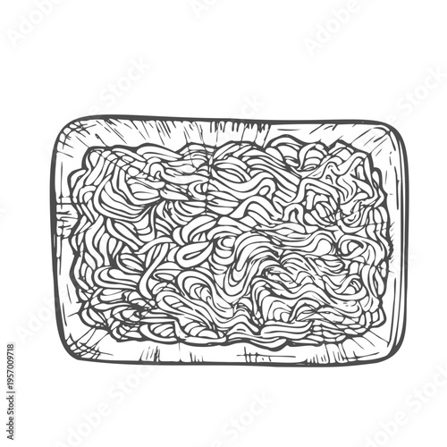 Ground meat outline icon vector illustration. Line hand drawn raw mincemeat with texture, fresh beef or veal, pork or chicken mince menu of butchery, heap of meat food ingredient for cooking burgers