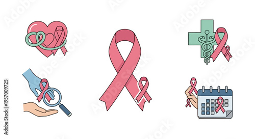 Breast cancer awareness symbols and icons set