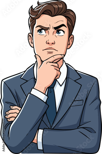 Man in Suit Thinking Deeply with Arms Crossed.