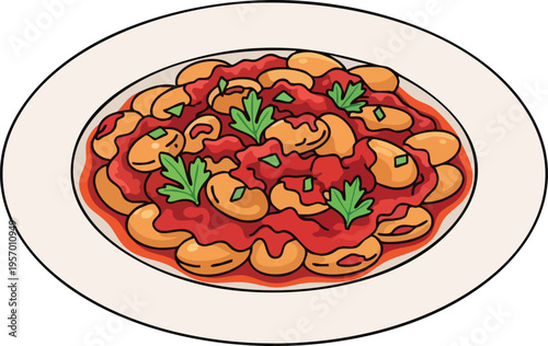 Delicious Gnocchi with Tomato Sauce and Parsley Garnish.