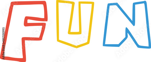 Fun word spelled out in colorful, outline bubble letters against transparent checkerboard background