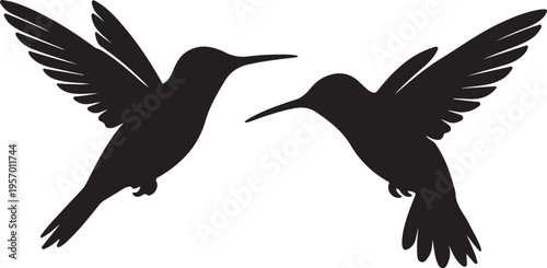 Minimalist Hummingbird Silhouette Set  Elegant Flying Bird Vector Icons, Flying Pollinator Graphics for Logo and Branding