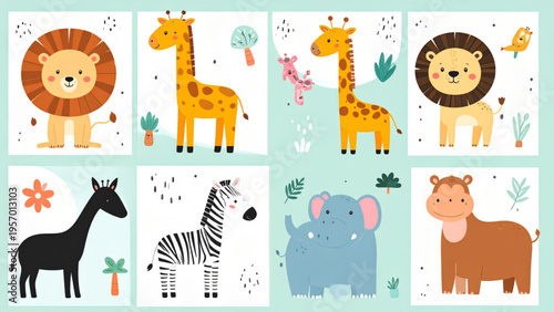 Cute African Animals Shadow Matching Game for Kids