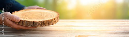 Wood slice Hand holding wood Tree ring Wooden texture Natural material Rustic decor Close up Nature background Wooden surface Wood pattern Tree trunk Circular wood Wood cut Bark edge Wood grain