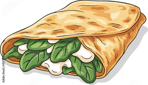 Delicious Spinach and Cheese Crepe or Wrap Illustration.