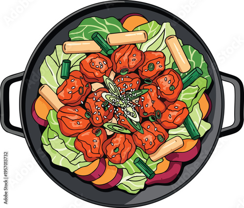 Spicy Korean Dakgalbi Chicken Stir Fry Dish.