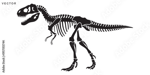 T rex dinosaur skeleton vector design, dragon, dino negative space silhouette on a white background
