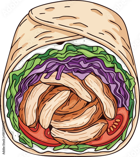 Delicious Chicken Shawarma Wrap with Fresh Vegetables.