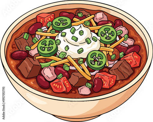 Hearty Bowl of Chili with Toppings.