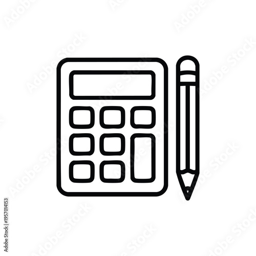 Engineering calculator and pencil black and white vector icon for technical calculation and design
