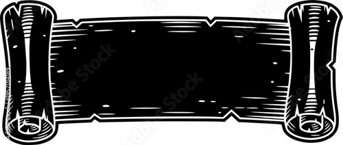 A scroll or banner parchment paper ribbon band in a vintage woodcut style