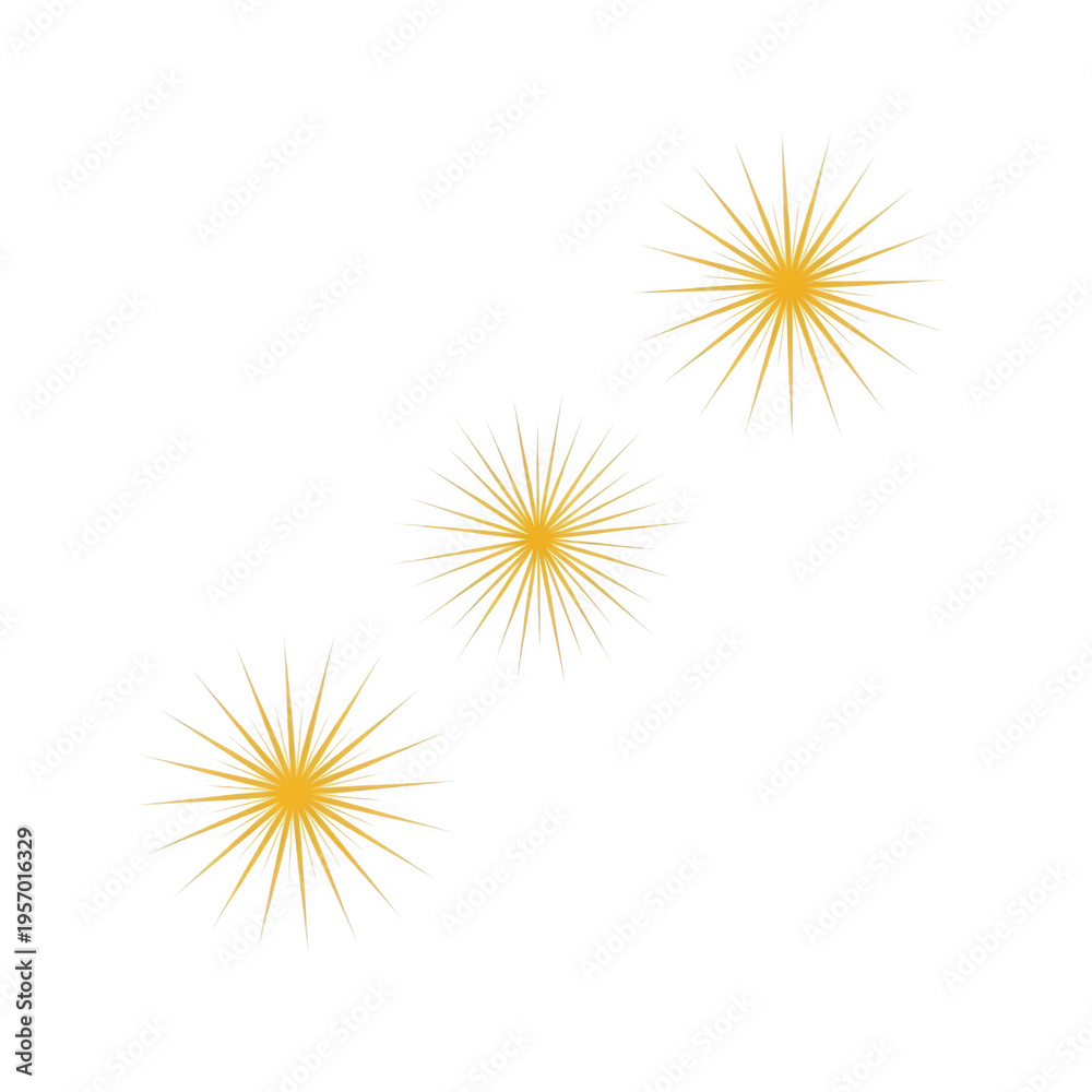 Obraz premium Three golden burst shapes on a white background isolated on transparent background