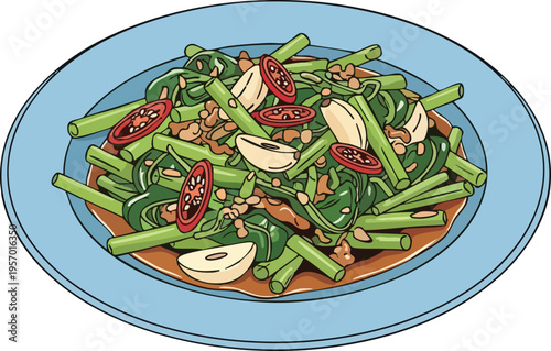 Delicious Stir Fried Water Spinach With Garlic And Chili.