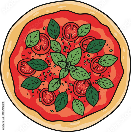 Delicious Margherita Pizza with Fresh Basil and Tomatoes.