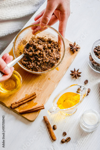 making organic scrub handmade at home with hands