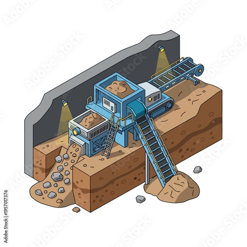 Industrial Mining Equipment Processing Raw Materials from Earth.