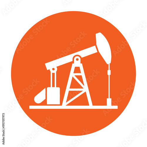 Oil pump jack in orange circle icon