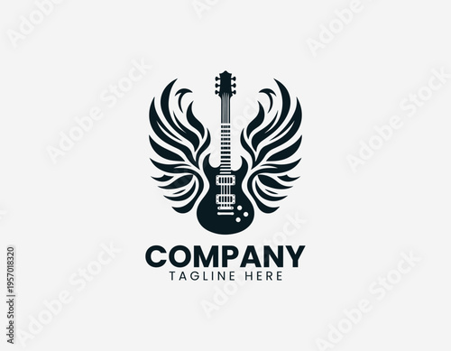 Electric guitar with wide decorative wings in clean modern black vector logo illustration style