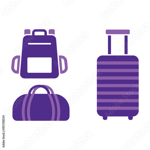 Travel luggage icons set with backpack duffel bag and suitcase