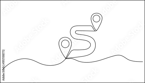 Vector map route line with location pins