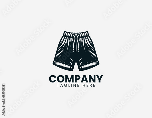 Casual shorts with elastic waistband and drawstring black vector logo illustration isolated on white background