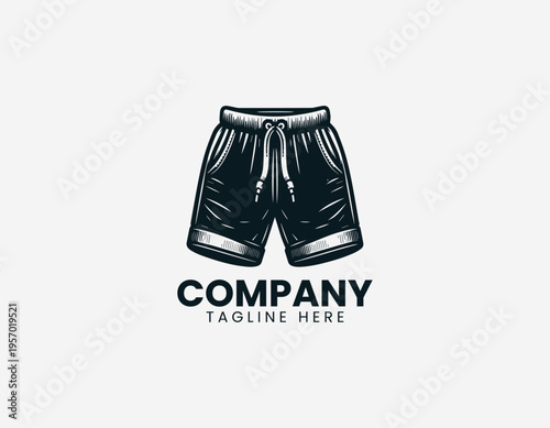 Casual shorts with elastic waistband and drawstring black vector logo illustration isolated on white background