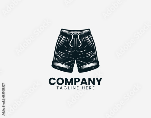 Casual shorts with elastic waistband and drawstring black vector logo illustration isolated on white background