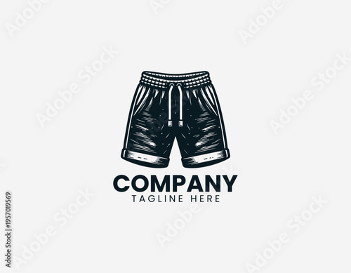 Casual shorts with elastic waistband and drawstring black vector logo illustration isolated on white background