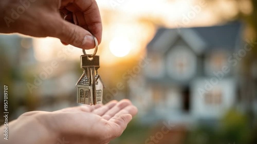 New Beginnings: A pair of hands tenderly hold up the keys to a newly-bought home, capturing the excitement of a new chapter of life with a touch of elegance.