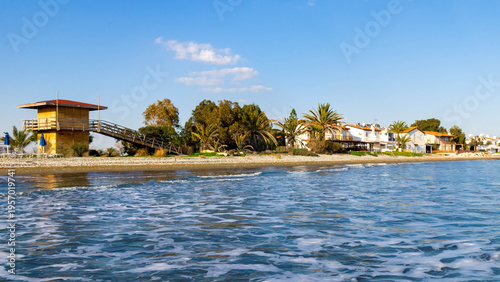 Touristic area on beach near Perivolia on Cyprus.