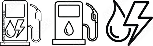 Electric and gasoline fuel pump icons with lightning bolt symbols